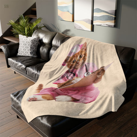 Kitten Nurse Sherpa Blanket 60" X 80"